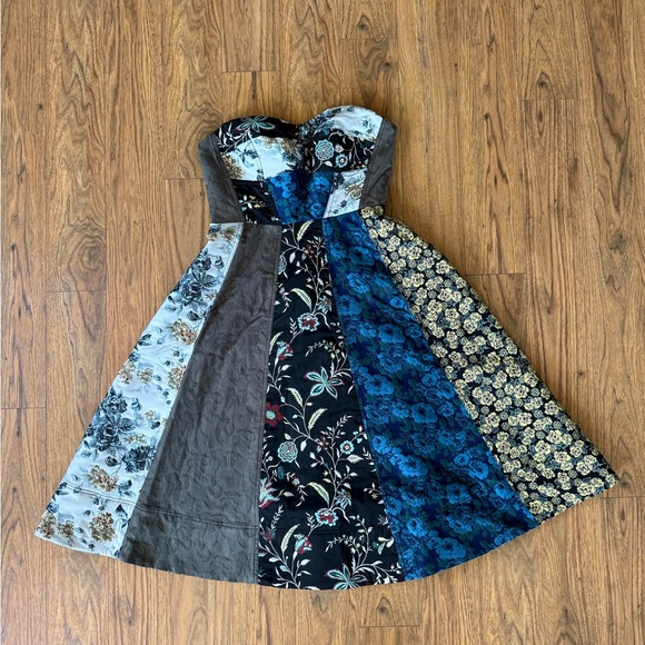 Anthropologie Dresses & Skirts - Patchwork Strapless Floral A-Line Dress in Blue and Black